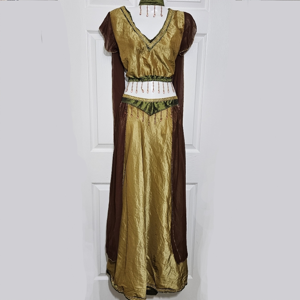 EXOTIC BELLY DANCER Womens Halloween Sz 10-14 Med/Lg Gold Brown Green Costume - Picture 3 of 8